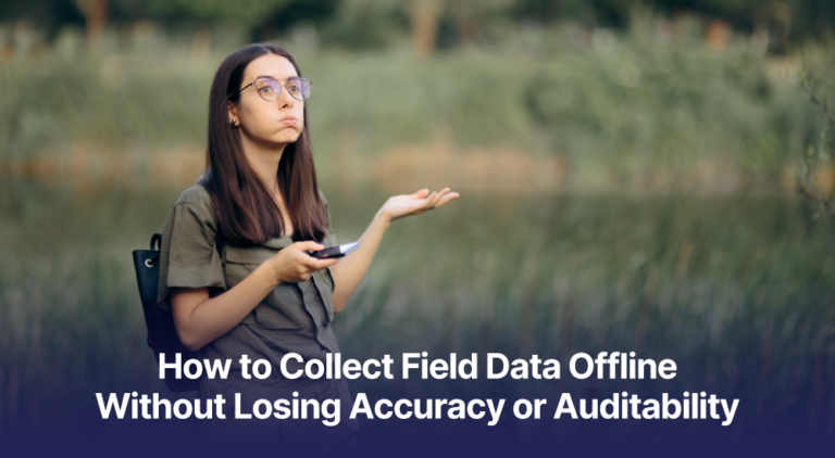 Worker demonstrating how to collect field data offline on mobile