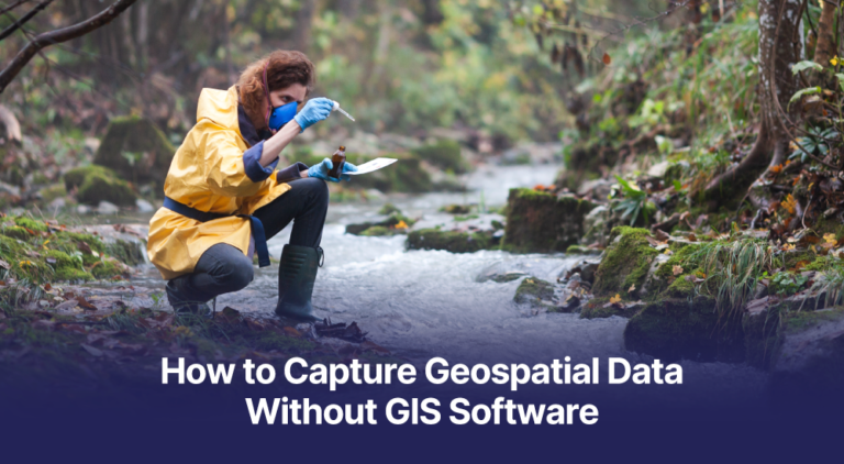 An environmental researcher using a mobile geospatial data collection app on a tablet to map polygon boundaries in the field.